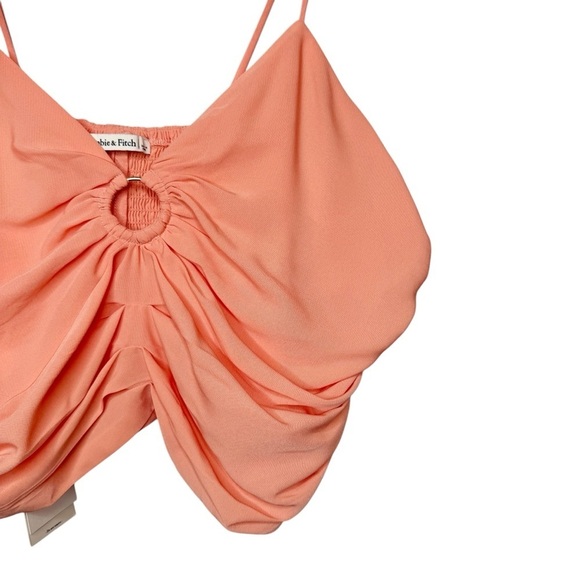 NEW Abercrombie Ruched Coral Pink O Ring Women’s Crop Cami Tank Top Sz L - Picture 2 of 11